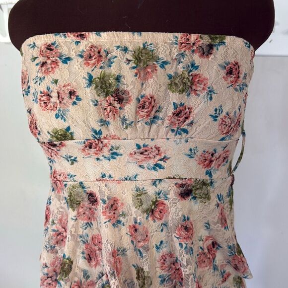 Vintage DEB strapless mini dress size medium tiered lace floral Y2K 90’s western - Picture 2 of 10